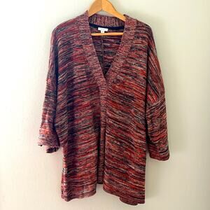 J. Jill Marled Wide Sleeve Cotton Vneck Sweater Tee | Size Large